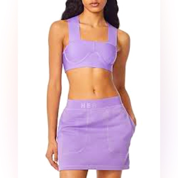 HERVE LEGER  COTTON KNIT LOGO SKIRT IN WISTERIA SIZE S NWT💜 - Picture 2 of 14